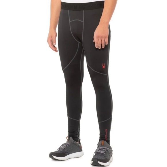 🔥 NWT Spyder Men’s Active ProWeb Leggings Base Layer Pants Compression Black - Picture 1 of 7